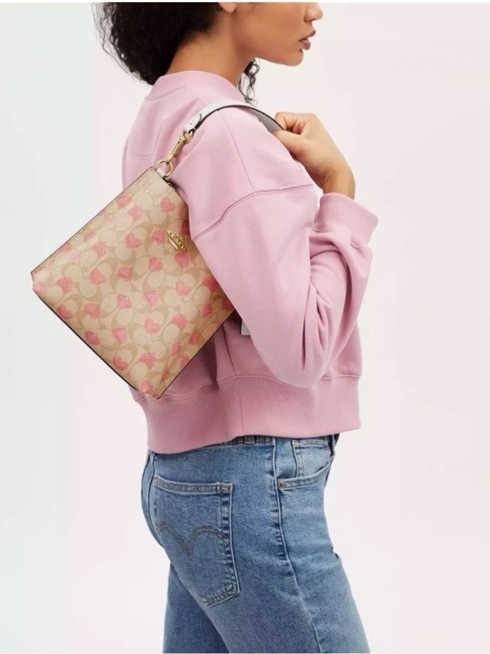 Coach Beige Signature Crossbody with Pink Heart Print - Picture 11 of 12